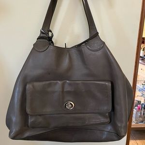 Large coach gray leather shoulder bag
